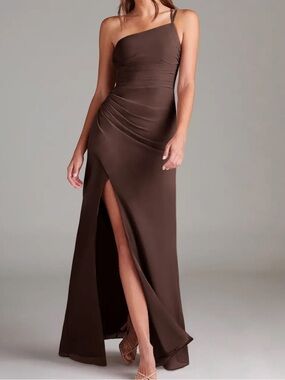 Azazie One-Shoulder Brown Evening Gown